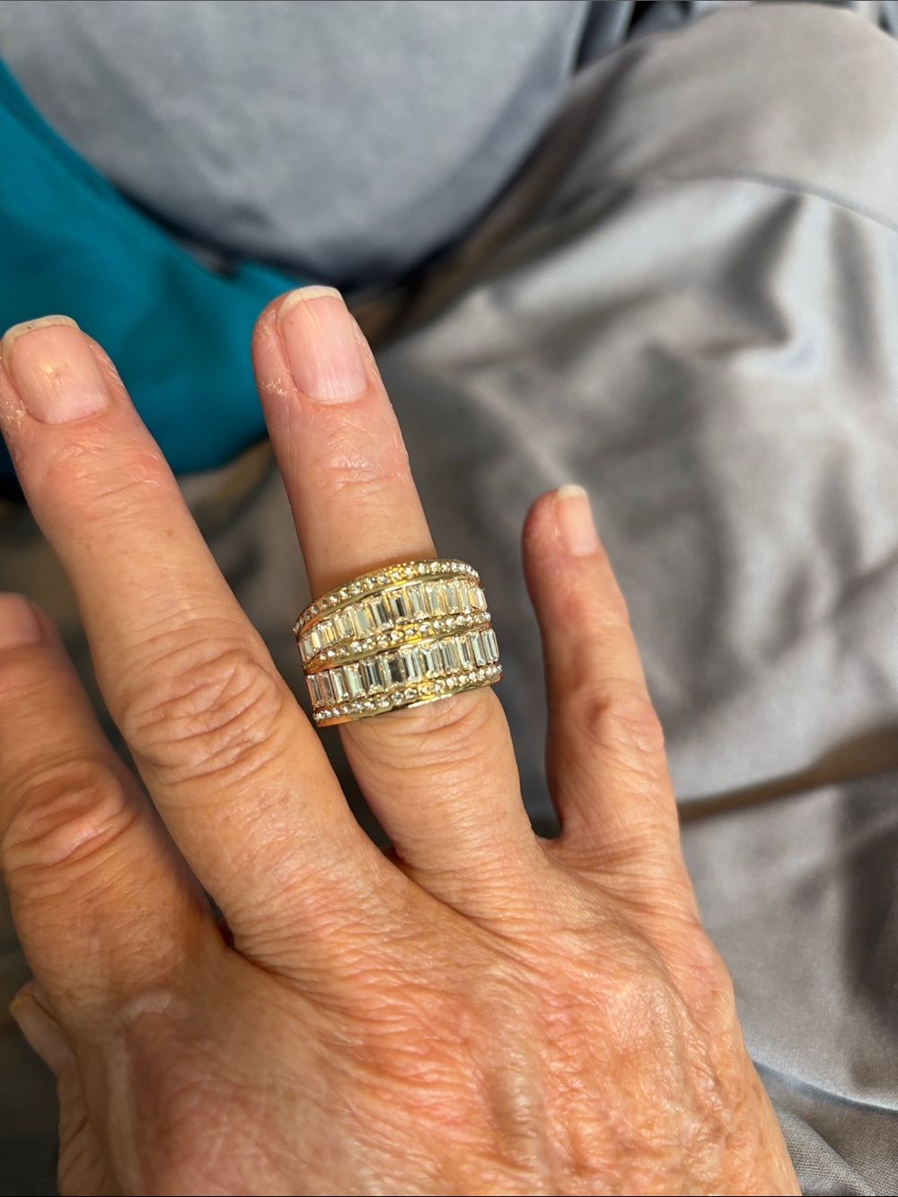 Gold-Tone Multi-Row Baguette Crystal Statement Ring